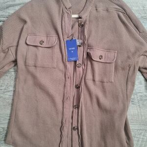 Cocoa brown waffle button up shirt jacket shacket